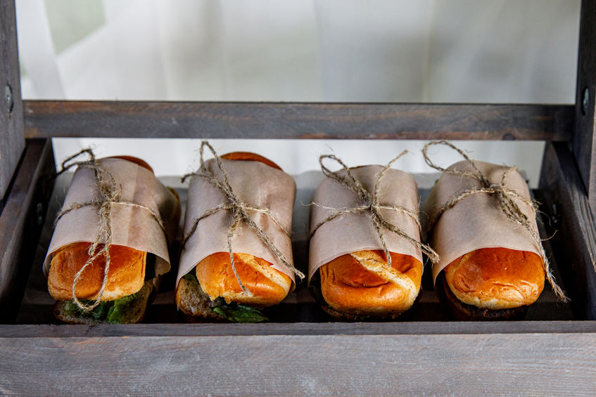 Sandwiches on event catering. Street food ready to serve on a food stall