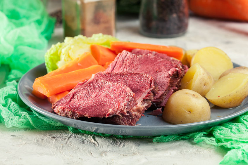 Corned beef and cabbage with potatoes and carrots